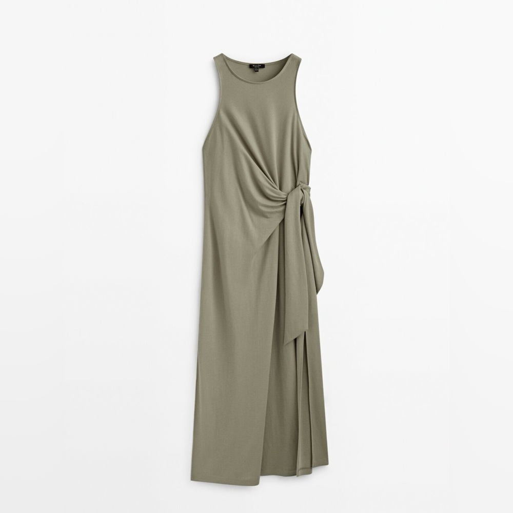 Massimo Dutti Midi Dress with Knot Detail